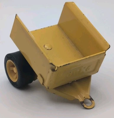 Vintage Metal & Plastic Tonka Yellow Tractor Cart / Trailer- 3" By 2" - Image 1 of 4