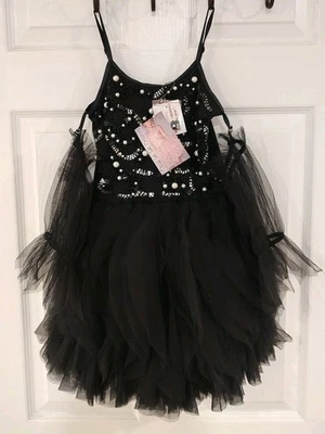 OOH LA LA COUTURE GIRLS 6X/7 BLACK DRESS - SEQUINS PEARLS TULLE - FORMAL / PARTY - Image 1 of 4