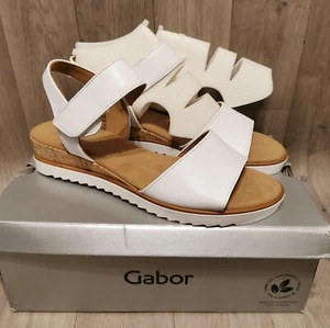 Gabor Raynor white leather wide fitting sandals with cork effect wedge heel uk 8 - Picture 1 of 20