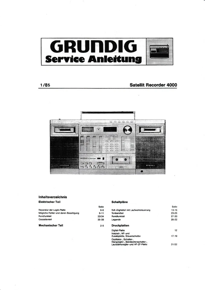 Guía manual de servicio para grabadora de satélite Grundig 4000 Foto 1 de 1