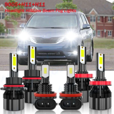 For 2011-2017 Toyota Sienna 6000K LED Headlight + Fog Light 6X Bulbs Combo Kit - Image 1 of 4