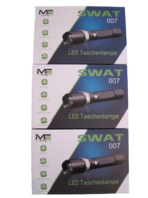 M2 TEC 3 Stk. Swat LED Cree Taschenlampe + 4x Akku + USB Ladekabel Zoom Light