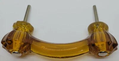 Tirador de puente de mango de vidrio estriado con tornillo de cabeza de sartén antiguo vintage antiguo retro ca Foto 1 de 4