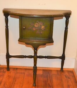 Vintage Green Hand Painted Cigar  Cabinet Stand Table
