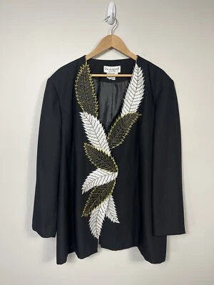 Chaqueta Blazer Lew Magram Collection Vintage 26 Negra Hoja Bordada Dorada Artística Foto 1 de 4