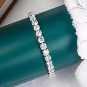 Tennisarmband 8 Karat Rundschliff Laborgefertigter Diamant Damen 14K Weißgold vergoldet - Bild 1 von 5