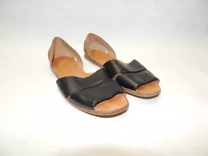 Franco Sarto Vivace D'Orsay Flat Black Tan Leather Sandals Sz. 8.5 - Picture 1 of 5