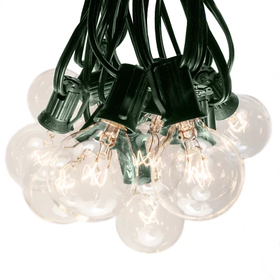HOMETOWN EVOLUTION INC. G40 Clear Globe Outside Backyard String Lights with Green Wire - 25’, 50’, 100’