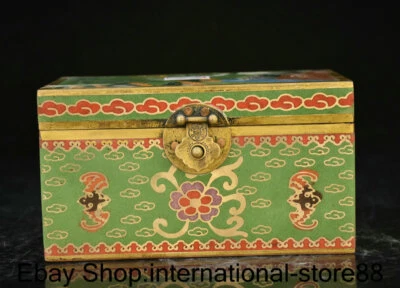 6.4" Marked Old China Cloisonne Copper Dynasty Palace Bat Crane Jewelry Box - Image 1 of 4