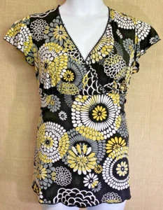 PERSEPTION WOMEN Black Yellow Empire Waist Floral Blouse - Size Approx. M/L - Picture 1 of 10