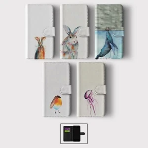 CASE FOR IPHONE 16 15 14 13 12 11 PRO WALLET FLIP PHONE COVER WHALE BIRD RABBIT - Picture 1 of 7