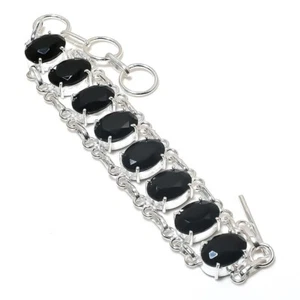 Black Spinel Gemstone Handmade 925 Sterling Silver Jewelry Bracelet Sz 7-8" - Picture 1 of 1