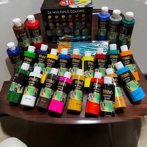 Acrylic Paint 24 Colors Paint Set With 12 Brushes. Great For Canvas, Ceramics - Picture 1 of 6