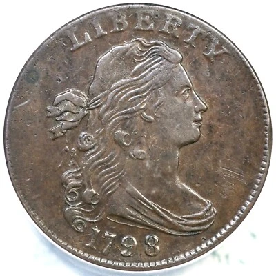 1798 S-174 R-2 ANACS EF 45 Draped Bust Large Cent Coin 1c - Image 1 of 3