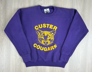 Vintage 80s LEE Youth Kids Medium Crewneck Sweatshirt Custer Washington Cougars - Picture 1 of 7
