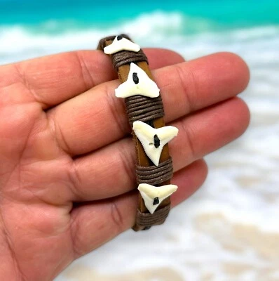 Shark Bracelet Shark Tooth Bracelet White Shark Cuff Bracelet Bangle Adjustable - Image 1 of 4