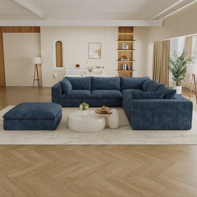 Sofá modular seccional nube 118" pana en forma de V sofás 5 plazas + 1 otomana Foto 1 de 4