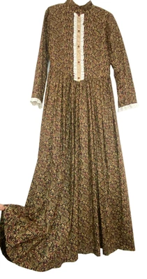 Maxi Vestido Estilo Pradera Vintage Años 90 M Negro Rojo Algodón Floral Manga Larga Foto 1 de 4