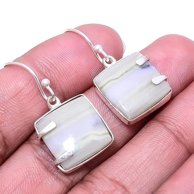 Natural Serpentine -Russia 925 Sterling Silver Earring 1.33" E65, Christmas Gift - Image 1 of 4