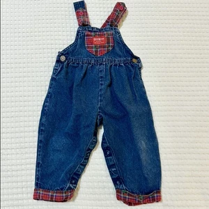 Vintage 1980/90s Osh Kosh B’gosh Denim Plaid Bubble Overalls Floral Print Sz 24m - Picture 1 of 6