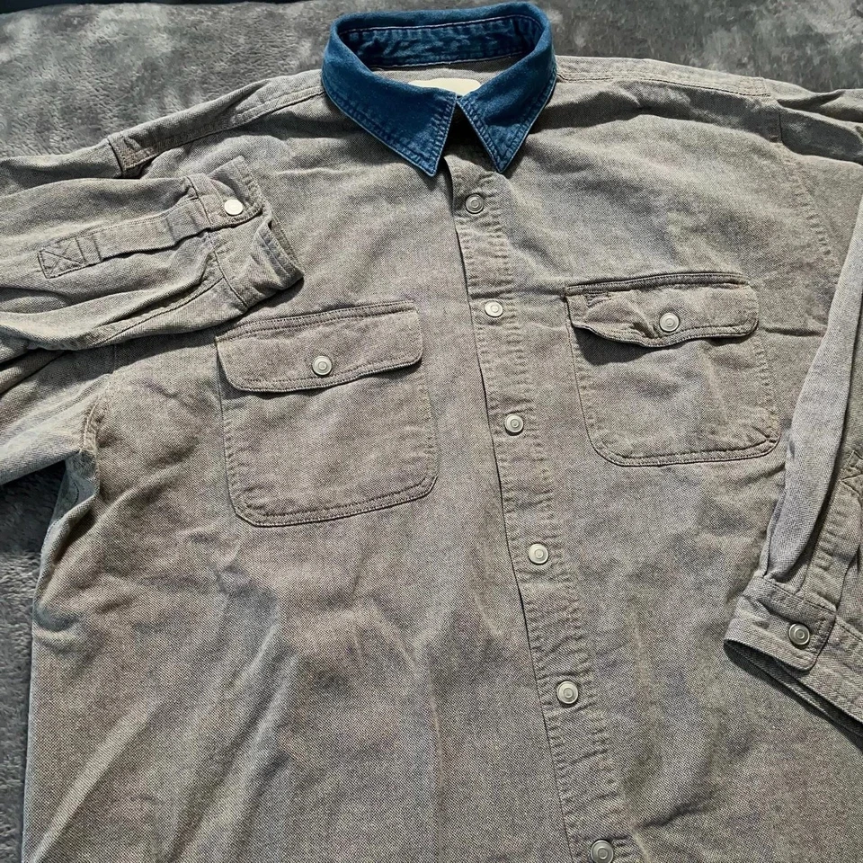 Vintage GreatLand Shirt Mens XL Gray Denim Collar Button Up Long Sleeve 90s - Image 1 of 4