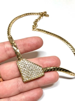Colar pingente vintage Christian Dior tom dourado formato diamante cristal 15-17” - Imagem 1 de 4