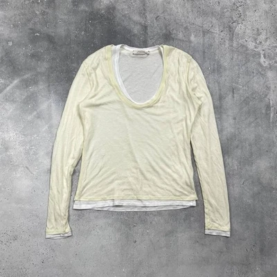 Camisa feminina Dorothee Schumacher dupla camada amor gola V limão claro tamanho XS - Imagem 1 de 4