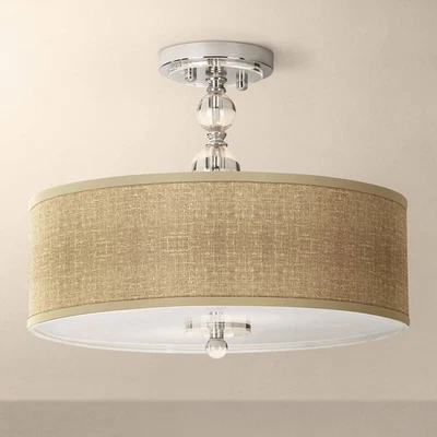 Modern Ceiling Light Semi Flush Mount Fixture Burlap Giclee 16" Bedroom Kitchen - Image 1 of 4