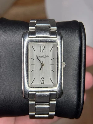 Mens Kenneth Cole KC3124 Stainless Steel Rectangular Watch Brushed Silver Dial - Image 1 of 4