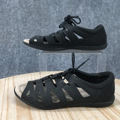 Earth Spirit Sandals Womens 7W Gigi Open Toe Fisherman Flats Black Leather - Image 1 of 4