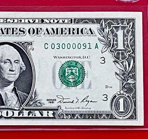 1981 $1 DOLLAR BILL ( PHILADELPHIA C ) Block C-A UNCIRCULATED - Picture 1 of 3