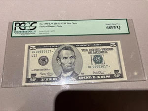 2003 $5 FW Federal Reserve Star Note - Fr.1990-L * PCGS Superb Gem New 68 PPQ - Picture 1 of 2