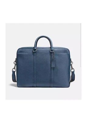 Coach Perry Maletín Delgado Bolso para Laptop Cuero Granulado Oscuro Azul Marino F59057 Foto 1 de 4