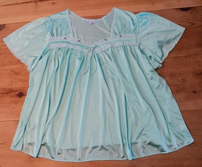 Only Necessities Camisón Mujer Plus 5X 38/40 Aqua Nylon Sweetheart Plisados Encaje Foto 1 de 4