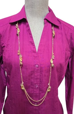 Vera Bradley Women's Gold Plated Pink Petals Station Necklace NWT MSRP $58 - Image 1 of 4