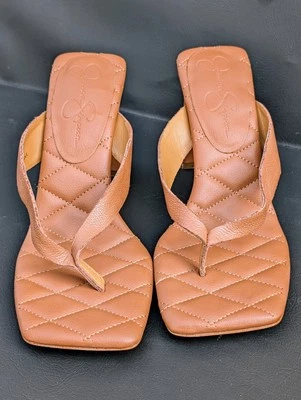 Sandalias JESSICA SIMPSON JS-Zayde Cuero Acolchado Tanga Marrón Talla 9.5 M/41 Blo Foto 1 de 4