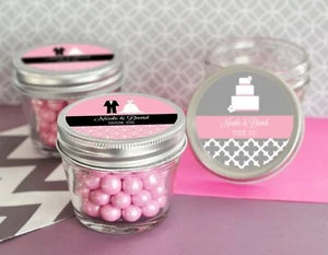 24 Small Personalized 4oz Glass Mason Jars Wedding / Shower Favors Lot - MW45304 - Picture 1 of 5