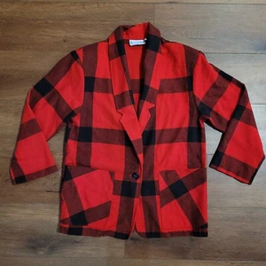 Buffalo Plaid Blazer Russ Teen Sz 14 ? Jacket USA Red 60s 70s Union No Tag READ - Picture 1 of 15