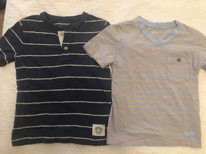 Boys GAP V Neck Shirt Peach Lt Blue Stripe & GAP Navy White Stripe Sz 4 5 XS - Picture 1 of 8