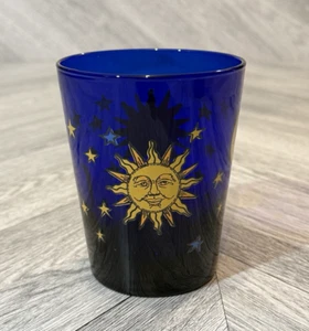 Vintage Libbey Cobalt Blue Celestial Sun Moon Stars Drink Glass Tumbler 350ml - Picture 1 of 6
