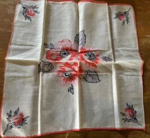 Vintage Small Linen Napkin Flowers Flower Buds Floral Vine 10 X 11 IN. Handmade - Picture 1 of 2