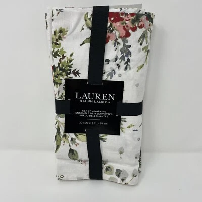 Juego de 4 servilletas Ralph Lauren Navidad vacaciones piñas 20x20 algodón Foto 1 de 4