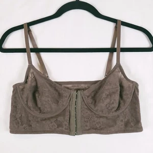 Intimately Free People Lace Bralette Medium Longline Underwire Semi Sheer Tan - Picture 1 of 11