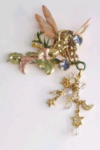 2pc Kirks Folly Winged Fairy Brooch Lg w Detachable Celestial Dangle Gold-tone - Picture 1 of 4