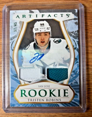 2023-24 Upper Deck Tristen Robins RC Emerald Autograph Relics COLOR MATCH 17/45 - Image 1 of 2