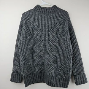 COLUMBIA Cable Knit Sweater Mens XS Oversized Fisherman Gray Wool Blend Mock - Picture 1 of 14