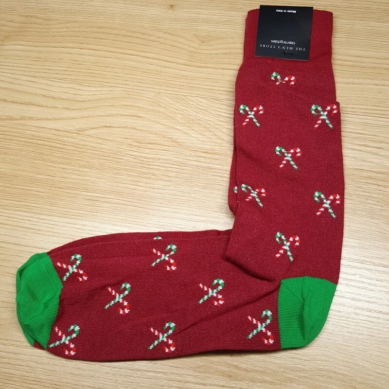 BLOOMINGDALES MENS STORE Red Dress Socks 10-13 Candy Cane Cotton Blend Christmas - Image 1 of 4
