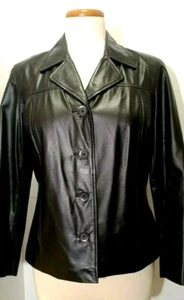 Preston and York Black Leather Jacket / Blazer - Sz Petite Small -Button Closure - Bild 1 von 10