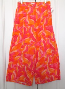 Cynthia Rowley Tropical Print Wide Leg Crop 100 Linen Pullon Pockets Pant L NWT - Picture 1 of 11