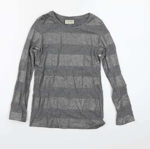 NEXT Girls Grey Striped Cotton Blend Basic T-Shirt Size 9 Years Scoop Neck Pullo - Picture 1 of 12